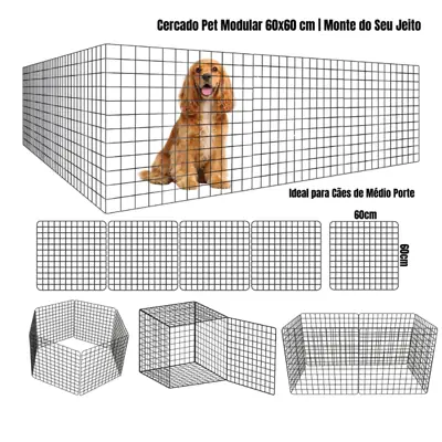 Foto do anúncio: Cercado Pet Ajustável para Cachorro Até 12 Módulos 60x60cm em Metal