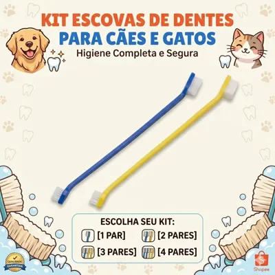 Foto do anúncio: 2 Escovas De Dente para Pet Cachorro Gato Cabeça Dupla