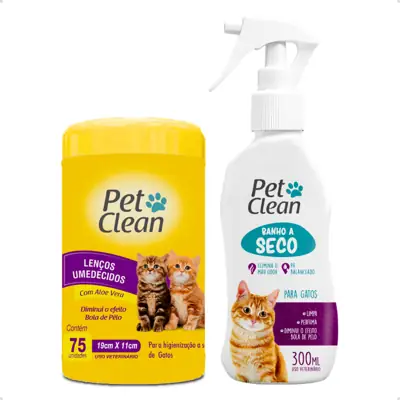 Foto do anúncio: Kit Banho a Seco para Gatos 300 ml Pet Clean + Lenço Umedecido 75