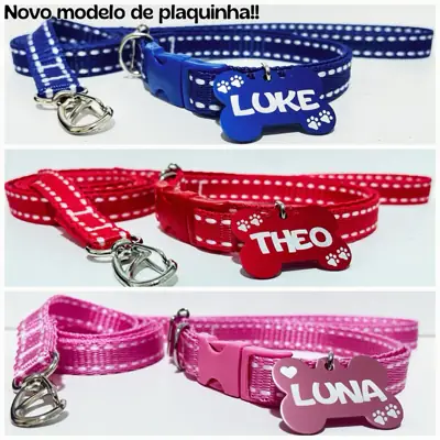 Foto do anúncio: Coleira e guia para cachorro com plaquinha de identificação