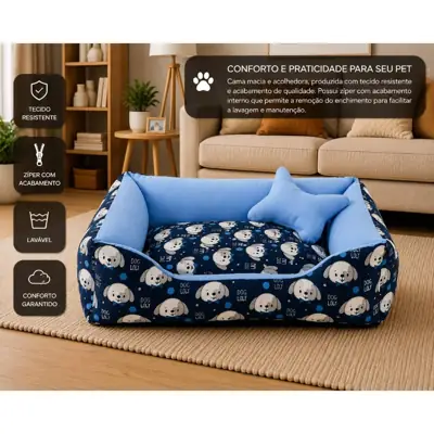 Foto do anúncio: Cama Pet Caminha de Cachorro M e G com Fundo Impermeável + Ossinho