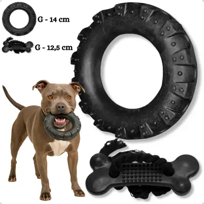 Foto do anúncio: Kit Brinquedo Mordedor para Cachorro Pneu G + Osso Ossinho Massageador