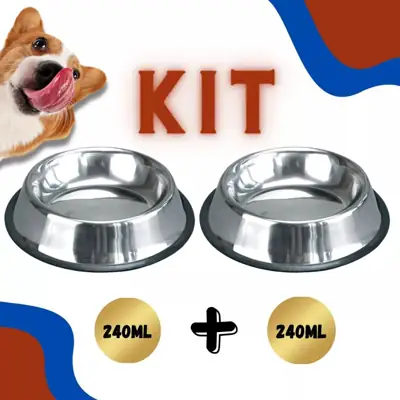 Foto do anúncio: Comedouro Bebedouro Inox Tigela Cachorro Gato Coelho Kit 2un