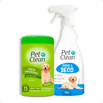 Foto do anúncio: Kit Banho a Seco Sem Enxágue + Lenço Umedecido para Cachorro e Gato Pet Clean