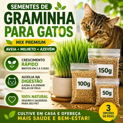 Foto do anúncio: Sementes Graminha para Gatos Capim Natural Petisco Digestão 50g 100g