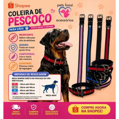 Foto do anúncio: Coleira de Pescoço Direto de Fabrica Cães Cachorro Porte Medio Grande