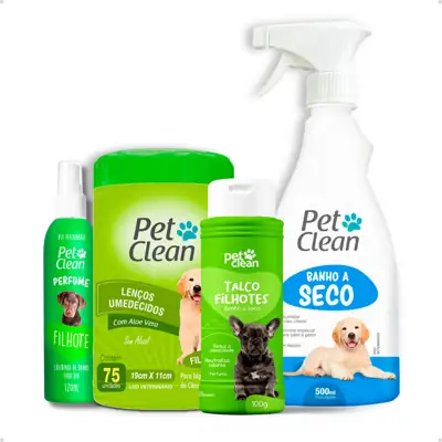 Foto do anúncio: Kit Banho a Seco 500ml Pet Clean + Talco 100g + Lenço Umedecido 75un