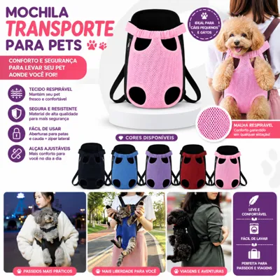 Foto do anúncio: Bolsa Canguru para Transporte de Pet / Mochila para Cachorro Pequeno Porte /Preto/Rosa