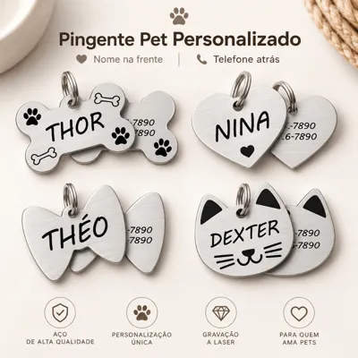 Foto do anúncio: Pingente Pet Personalizado Coleira para Cachorro Gato Gravação Permanente