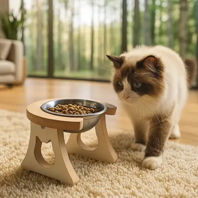 Foto do anúncio: Comedouro Elevado para Gatos com Tigela Inox Ergonômico