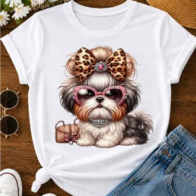 Foto do anúncio: Camiseta Feminina Shih Tzu - Estampa Fofa Pet | Malha Confortável | M, G e GG