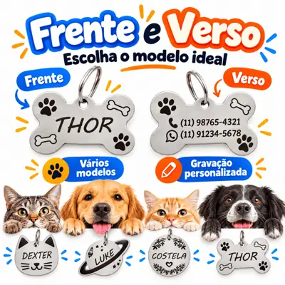 Foto do anúncio: Plaquinha de Identificação Pet Personalizado Cachorro Gato