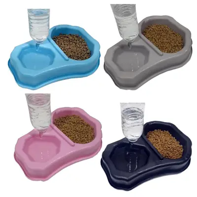 Foto do anúncio: Comedouro e bebedouro duplo para pet com suporte para garrafa