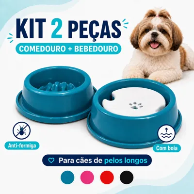 Foto do anúncio: Bebedouro Cachorro Pelos Longos Comedouro Antiformiga 1 Comedouro e 1 Bebedouro Shihtzu Lhasa Maltês