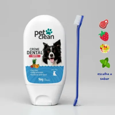 Foto do anúncio: Kit Escova de Dentes Dupla e Creme Dental Pet Clean para Cães Gatos Cachorro Mau Hálito