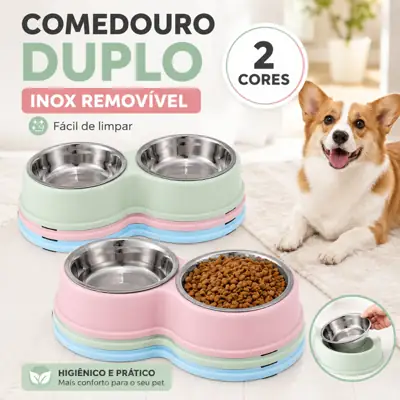 Foto do anúncio: Comedouro Bebedouro 2 em 1 Tigela Aço Inox Removível Cachorro Gato Pet