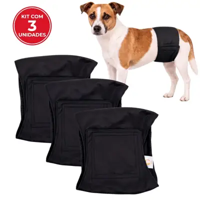 Foto do anúncio: Kit 3 Fraldas Higiênicas Reutilizáveis Cachorro Macho Laváveis Pretas