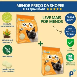 Foto do anúncio: Areia Higiênica Biodegradável Catbio 8Kg (2 pacotes de 4 kg) - Max Clean - Grãos Finos -