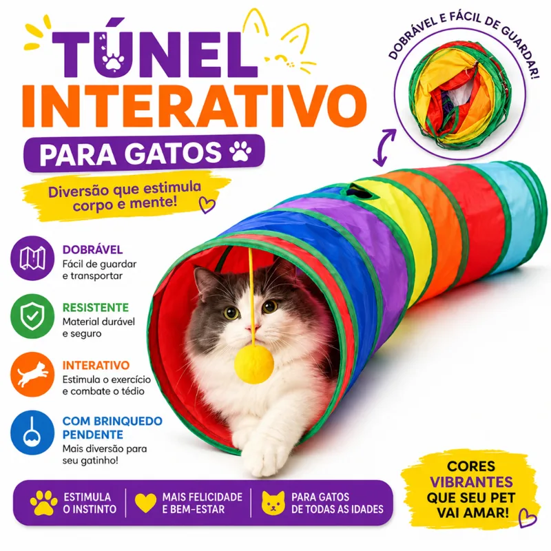 Foto do anúncio: Túnel Colorido Dobrável para Gatos