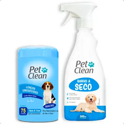 Foto do anúncio: Kit Banho a Seco + Lenço Umedecido para Cães e Gatos Banho Sem Enxágue Pet Clean