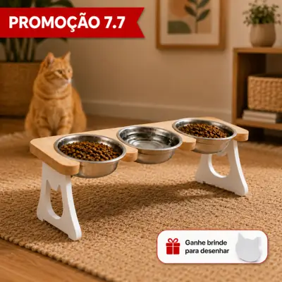 Foto do anúncio: COMEDOURO EM INOX TRIPLO PARA GATOS OU CACHORROS PEQUENOS