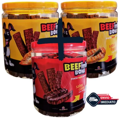 Foto do anúncio: Kit 3 Bifinho BEEFinho Bone 1 KG Petiscos Cães Cachorro Pet Premium - 1 CARNE + 2 FRANGO