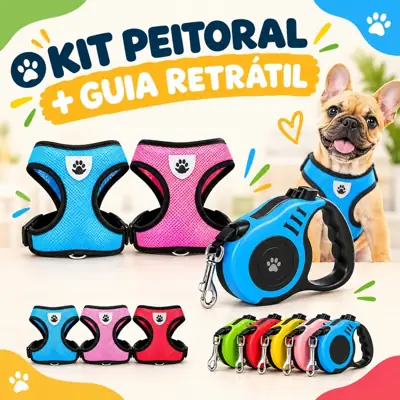 Foto do anúncio: Guia + Coleira Peitoral Colete Gato Cachorro Guia Retrátil Ajustável