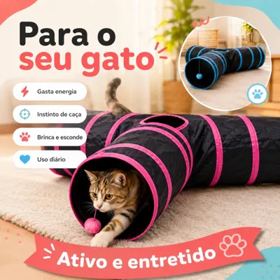 Foto do anúncio: Túnel Interativo para Gatos 3 Saídas Dobrável com Bolinha Papel Sonoro
