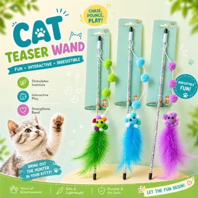 Foto do anúncio: Varinha Brinquedo para Gatos Pet com Flor Pompom Penas e Guizo Bastão Interativo para Entreter e Atiçar Gato Anti Stress