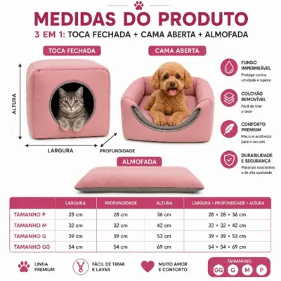Foto do anúncio: Casinha cama toca lglu 3 em 1 para cães e gatos tamanho P,M,G,GG fundo
