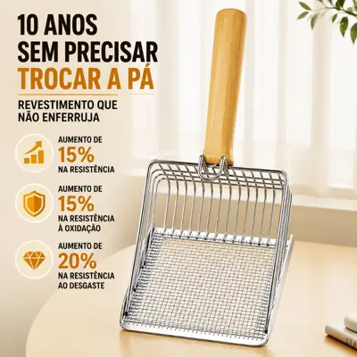 Foto do anúncio: Pá Higiênica de Aço Inox 2 em 1 para Areia de Gatos - Peneira Fina