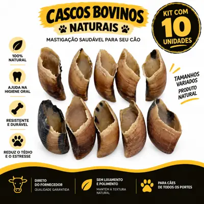 Foto do anúncio: Casco Bovino Grande 12-14cm Kit 10 Mordedor Natural Cachorro Médio e Grande Porte Casco de Boi Limpa Dentes Resistente