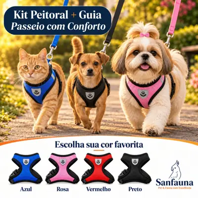 Foto do anúncio: Kit Coleira Peitoral Com Guia Para Cachorro E Gato Passeio Pet