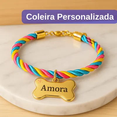 Foto do anúncio: Coleira Rosa de Cachorro com Pingente Nome e Numero Personalizado B4