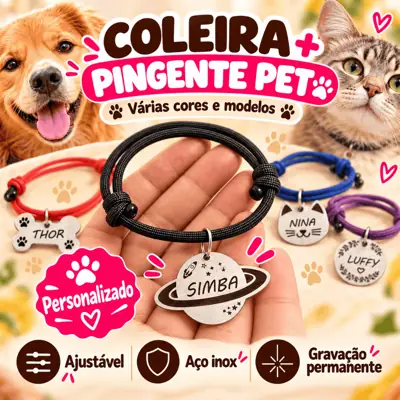 Foto do anúncio: Placa de Identificação Pet Personalizado + Coleira para Cachorro Gato