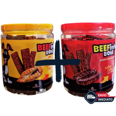 Foto do anúncio: Kit 2 Bifinho BEEFinho Bone 1 KG Petiscos Cães Cachorro Pet Premium - CARNE + FRANGO
