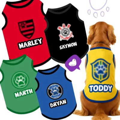 Foto do anúncio: Roupa de time pet regata para cachorro cães e gatos futebol com nome tam Xpp ao G