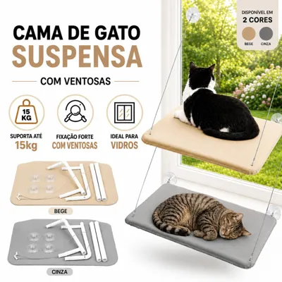 Foto do anúncio: Cama Suspensa de Janela Com Ventosa Resistente Para Gato Pet Confortável até 15 kg