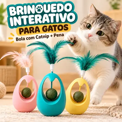 Foto do anúncio: Brinquedo Interativo para Gatos João Bobo com Bola Catnip e Pena