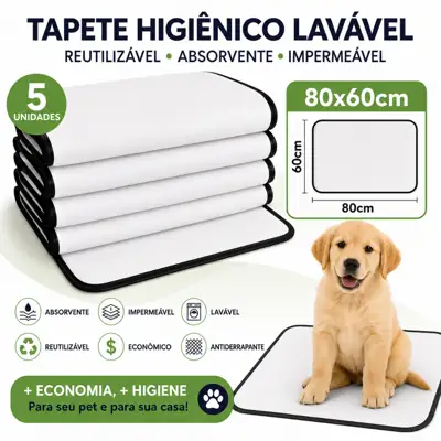 Foto do anúncio: Kit 5 Tapetes Higiênicos Laváveis 80x60cm Branco para Cães