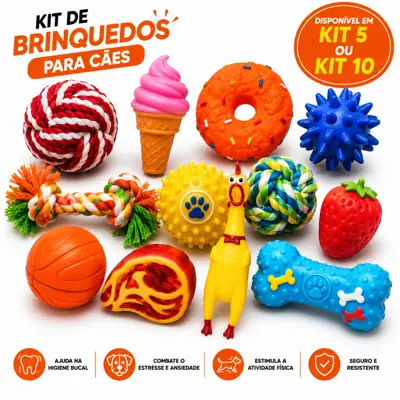 Foto do anúncio: Kit 5 Brinquedos para Gato e Cachorro Porte Pequeno Médio Resistente Mordedor Interativo Sortidos