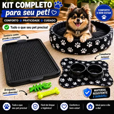 Foto do anúncio: Tapete Higiênico para Cães + Bebedouro Cachorro + Cama Pet KitZoo Tudo em Um 7 Itens