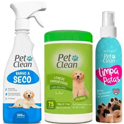 Foto do anúncio: Kit Banho a Seco Sem Enxágue, Lenço Umedecido e Limpa Patas Cães e Gatos higiene rápida pet clean