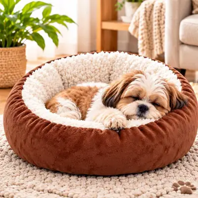 Foto do anúncio: Cama Pet Redonda Sherpa Pelo de Carneiro Para Gatos e Cachorros Macia