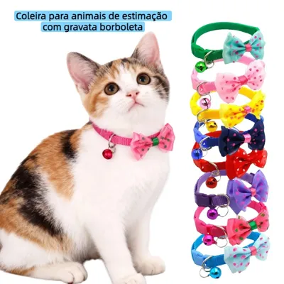 Foto do anúncio: Coleira Gato com Laço de Tule com Bolinhas e Sino, Ajustável para Gatinhos e Cachorros