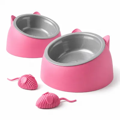 Foto do anúncio: Kit Comedouro e Bebedouro para Gatos Ergonômico Elevado Anti Refluxo Plástico 2 Tigelas + Ratinhos