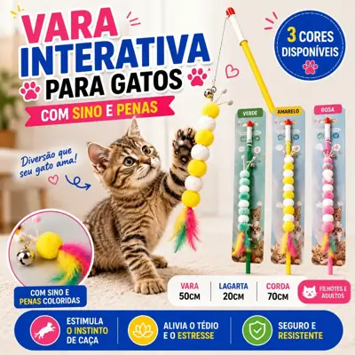 Foto do anúncio: Brinquedo Interativo Para Gato Vara com Lagarta Sino e Penas