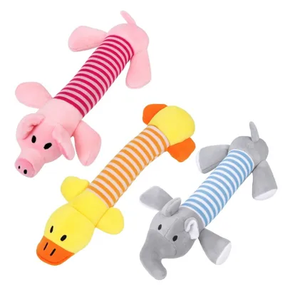 Foto do anúncio: Kit 3 Brinquedo de Cachorro Pelúcia Mordedor Pet com Apito Som Interativo Elefante Pato Porco