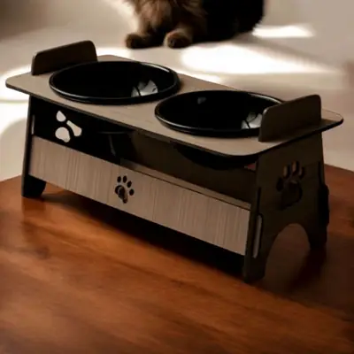 Foto do anúncio: Comedouro Elevado em MDF para Cachorro e Gato - Design com Patinhas