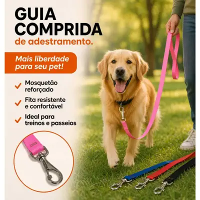 Foto do anúncio: Guia Comprida Adestramento Reforçada Mosquetão Grande Cachorro Pets